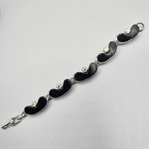 Vtg Black Thermoset Bracelet Kidney Links AUrora Borealis Crystal Accent 6&quot; - $19.99