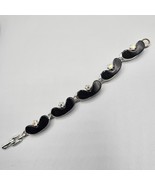 Vtg Black Thermoset Bracelet Kidney Links AUrora Borealis Crystal Accent 6&quot; - €17,35 EUR