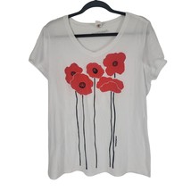 Marushka Hand Printed Top XL Womens White Floral Short Sleeve V Neck Pul... - $22.01