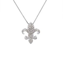 0.15CT Round Natural Diamond Fleur De Lis Pendant Necklace 14K White Gold Plated - £197.04 GBP