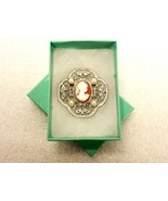 Clover Cameo Brooch, White Frame/Peach Background, 4 Pearls, Gold Paint,... - £7.70 GBP