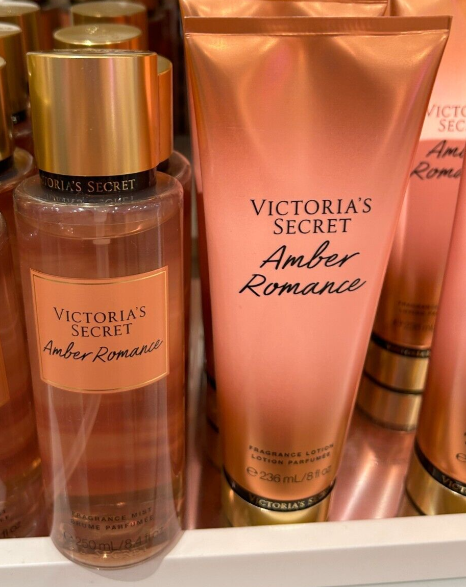 Victoria's Secret Amber Romance Fragrance Body Mist 8.4 OZ & 8 OZ Lotion Set NEW - $24.99