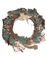 Christmas Wreath, Nature Inspired Handcrafted 17” White And Gold&amp;Green L... - $37.50