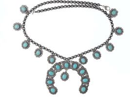 Danny Clark Navajo (1946-2021) Sterling/turquoise squash blossom necklace - £1,209.44 GBP