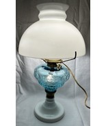 Vintage Queen Anne Table Lamp Milk Glass Shade Lighted Blue Glass White ... - £87.63 GBP