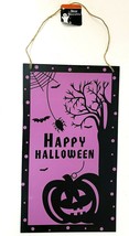 Halloween Happy Halloween Purple Sign Wood 16&quot; x 9.25&quot; NWT - £11.76 GBP