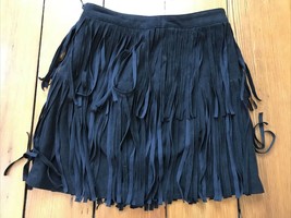 H&amp;M Divided Black Vegan Faux Suede Leather Tassel Mini Short Skirt 2 XS 24&quot; - $36.99