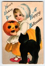 Halloween Postcard Ellen Clapsaddle Girl Black Cat JOL Pumpkin 1922 Wolf Ser 1 - $165.78