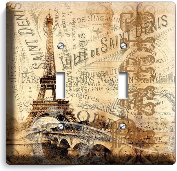 PARIS EIFFEL TOWER VITAGE POSTER DOUBLE LIGHT SWITCH WALL PLATE COVER HOME DECOR
