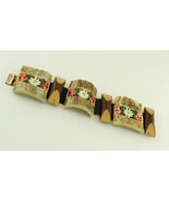 50s Souvenir Bracelet Carved Wood Hand Painted Segmented Panel - $94.95