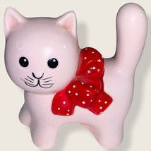 Enesco Pink Cat Red Bow White Dots Vintage - $14.74