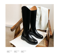 Autumn and Winter New Knee-length Women&#39;s Boots Women&#39;s Microfiber Round Toe Zip - £77.25 GBP