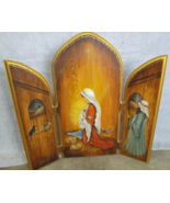 Vintage Handpainted Folk Art Christmas Wooden Religious Triptych Nativity Scene - €64,22 EUR