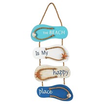 The Beach Is My Happy Place Themed Nautical Flip Flop Wall Sign, Hanging - £19.76 GBP
