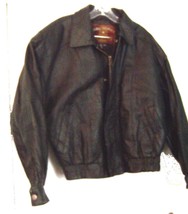 Global Identity Mans Black Leather Zip Up Bomber Jacket Size Medium - £47.05 GBP