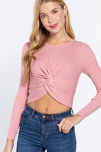 Crew Neck Knotted Crop Sweater_ - $19.00