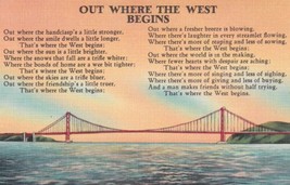 Out Where the West Begins Poem Golden Gate Bridge California CA Postcard D56 - £2.35 GBP