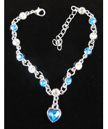 Blue Heart SWAROVSKI CRYSTAL MONACO BRACELET Vintage Clear Silvertone 8-10&quot; - £26.46 GBP