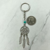 Silver Tone Faux Turquoise Beaded Dreamcatcher Feathers Keychain Keyring - $6.92