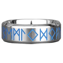 Norse Blue Rune Ring Silver Stainless Steel Protection Luck Viking Celtic Band - £14.11 GBP