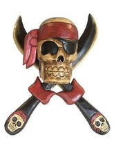 Wooden Pirate Skull Cross Knives Wall Decor 14x12&quot; Tiki Bar Man Cave Beach House - £20.59 GBP
