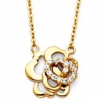 14K Yellow Gold Floating Rose &amp; Cubic Zirconia Necklace - £159.10 GBP