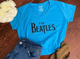 NEW The Beatles Drop T Design Vinyl Graphic Print T-shirt Size XL Handmade Vneck - £6.95 GBP