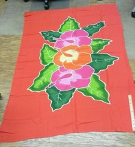 (Sarong-4) Hibiscus floral red Sarong swim cover up wrap cotton Batik Indonesia - £14.27 GBP