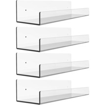 4 Pack Clear Acrylic Floating Wall Ledge Shelf,15" Invisible Wall Mounted Nurser - £27.33 GBP