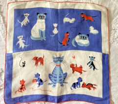 Rare &#39;Kitty Cats&#39; Handkerchief by Tammis Keefe 15&quot; Momma Cat &amp; Kittens - $64.35