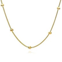 18K Gold Plated Stainless Steel Necklace Women&#39;s Ball Style Statement Jewelry - £22.85 GBP