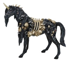 Gothic Macabre Black Dark Unicorn Horse With Skeleton Bones And Skulls F... - $36.99