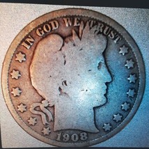 ½ Half Dollar Barber 90% Silver U.S Coin 1908 S San Francisco Mint 50C KM#116 - £51.09 GBP