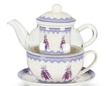 Lavender Sprig Teapot Lid Strainer Tea Cup and Saucer 5 piece Set 12 oz ... - £35.65 GBP