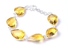 Argent Massif 925 Citrine Pierre Précieuse Fait Femmes Bracelet Cadeau For Noces - £65.39 GBP