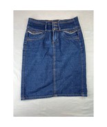 Vintage No Fuze Jean Skirt Womens Size 7/8 Blue Denim Y2K Hippie 90s Kne... - $16.70