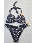 PINK Victoria&#39;s Secret Bikini Set Women&#39;s L Navy Floral Padded Triangle ... - $51.22 CAD