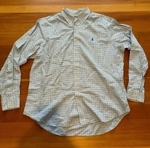 Mens Ralph Lauren Logo Blue Windowpane Plaid Long Sleeve Buttondown Shir... - $21.38