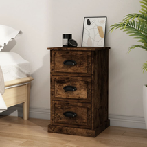 Industrial Rustic Smoked Oak Wooden Bedside Table Cabinet Nightstand 3 Drawers - £56.95 GBP