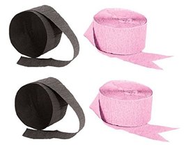 Pink and Black Crepe Paper Streamers (2 Rolls Each Color), 290 FEET Tota... - £6.99 GBP