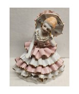 Vintage Bone China Lace Girl in Dress with Parasol - Some damage shown i... - £36.27 GBP