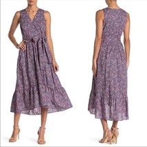 J.Crew Liberty of London Kayoko Floral Sleeveless Faux Wrap Dress Blue Womens 10 - £67.73 GBP