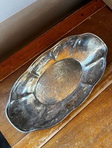 Vintage Shallow Ornately Etched Scalloped Edge Silver Plate Serving Dish – - $14.89
