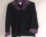 Charter Club Petite Women&#39;s Black Blouse With Pretty Floral Collar Size PL - £11.01 GBP