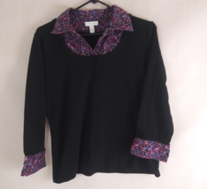 Charter Club Petite Women&#39;s Black Blouse With Pretty Floral Collar Size PL - £10.78 GBP