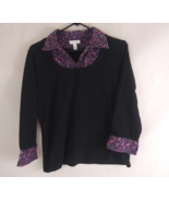 Charter Club Petite Women&#39;s Black Blouse With Pretty Floral Collar Size PL - £10.75 GBP
