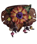 Leather Barrette Hair Clip &amp; Wood Stick Ponytail Holder Flower Woodstick... - $23.00 CAD