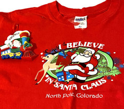 North Pole Colorado New 4” Santa Christmas Ornament And Worn Once Large T Shirt - £28.14 GBP
