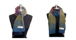 Wrap Chevron Teal green / blue / berry Made in England #W07 100% CASHMERE SCARF  - £20.77 GBP