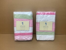 Pottery Barn Kids Set of 2 Spring Stripe Quilted Shams Standard Pink White Green - £47.95 GBP